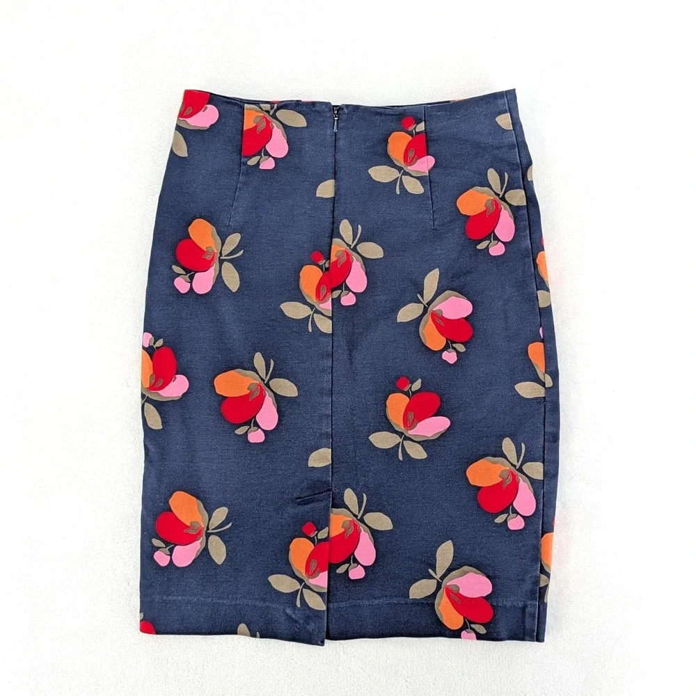 Boden Navy‎ Floral Cotton Blend Pencil Skirt Retro Print Size 6P